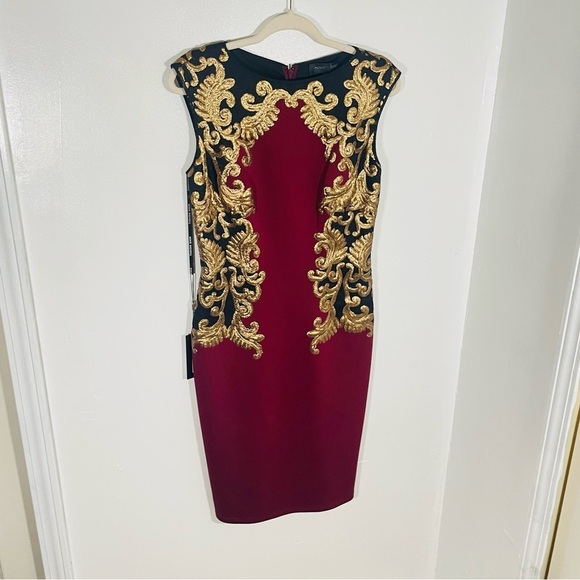 NEW Tadashi Shoji Milana Sequin Embroidered Neoprene Sheath Dress Cocktail Party - Picture 3 of 10
